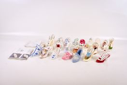 A collection of porcelain shoes from the Historic Miniature Shoe Collection.