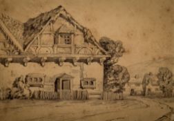 John Callow (British 1822-1878) drawing, 'A Landscape with a House'.