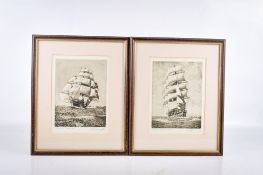 Oswald F. Pennington (1885-1953), two etchings of ships under full sail.