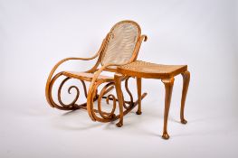An early 20th century Thonet bentwood rocking chair and similar style stool.