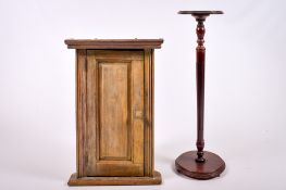 A vintage pine corner cupboard together and a modern mahogany torchere stand. Torchere H92cm.
