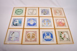 A set of 12 astrological zodiac star sign prints.