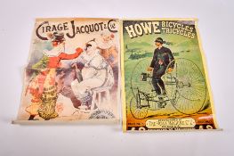 Two vintage advertising posters. One for 'Howe Bicycles Tricycles', 89.5cm x 58.