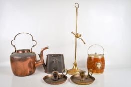 A collection of assorted brass and copper metalware items.