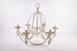 A six-branch metal wirework candelabra. Painted blue and white, modelled as twisted ropes.