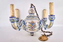 A faience Portuguese ceramic four branch chandelier.