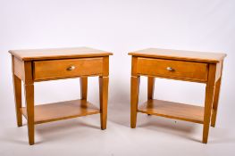A pair of Ethan Allen, American, hardwood bedside tables.