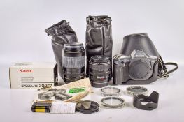 Canon EOS 600 SLR 35mm film camera outfit.