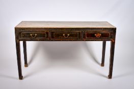 A 20th century Chinese stained elm console table, in the traditional style.