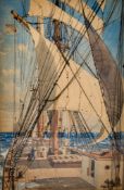 A 20th century watercolour 'Fair Wind aboard a Wind Jammer'.
