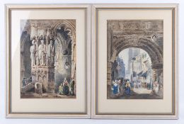 Samuel Prout (1783-1852), a pair of watercolours, European churches. Both signed 'S.