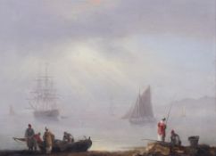 Thomas Luny (1759-1837), oil on board, figures and boats on the coastline.
