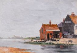 In the style of Augustus John (1878-1961), oil on canvas, coastal scene.