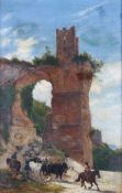 Charles Henry Poingdestre (1825-1905), oil on canvas, 'Cattle herding, the arch of Nero'.