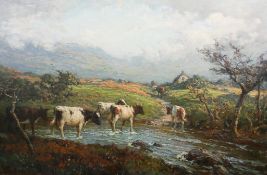 William Pratt (British, 1855-1936), oil on canvas, 'The Way to the Forld with Ayrshire Cattle'.