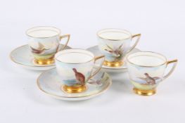Four Minton Cheviot hand painted cups and three saucers, artist A.