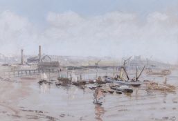 Bernard Sickert (1862-1932), chalk on paper, boats and sailing boats in a harbour.