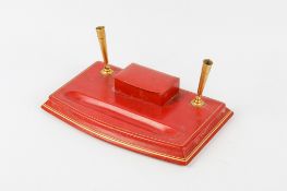 A Spanish Fortnum & Mason Ltd red leather bound desk stand.