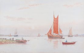 George Stanfield Walters (1838-1924), watercolour, sunset over boats. Signed lower left, 31cm x 49.