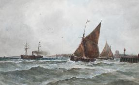 Thomas Bush Hardy (1842-1897), large watercolour of ships leaving the harbour.