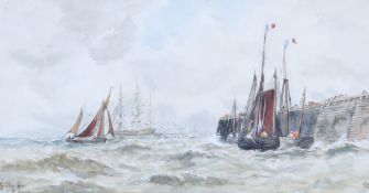 Thomas Bush Hardy (1842-1897), watercolour, 'Off Boulogne'. Signed and titled lower left, 17.
