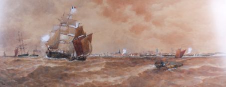 Thomas Bush Hardy (1842-1897), watercolour, 'Off Calais'. Signed, dated '96 and titled lower left.