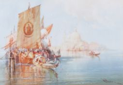 William Knox (1862-1925), watercolour of boats in a Venetian lagoon.