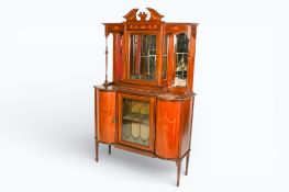 An Edwardian mahogany marquetry inlaid display cabinet.