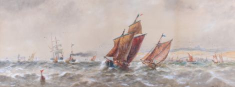 Thomas Bush Hardy (1842-1897), watercolour, Blustery Day off Dover.