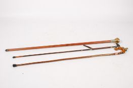 Three novelty walking sticks.