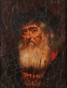 After Rembrandt van Rijn, oil on board, portrait of an elderly man.