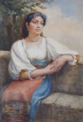 Mary Pringle (1880-1940), watercolour of a seated lady.