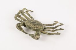 A bronze model of a crab. In typical pose with naturalistic finish, unmarked, L20.5cm.