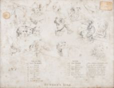 A late 18th/early 19th century etching, key to The Battle at Bunker's Hill by John Trumble.