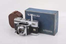 A Voigtlander Vitessa 35mm Rangefinder camera. With a Voigtlander 50mm f2.8 Color-Skopar lens.