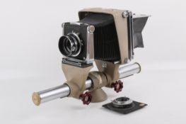 A Linhof Technika 4x5 large format monorail camera. Serial number 6033.
