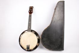 A 20th century 'Melody-Uke' banjolele, cased.