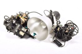 A box of assorted studio or theatre lights. Including a Bowens Monolite 800E, etc.