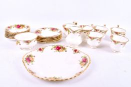 A Royal Albert Old Country Roses tea set for six, with milk jug and sugar bowl.