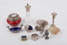 A group of small silver, continental and silver plated items.