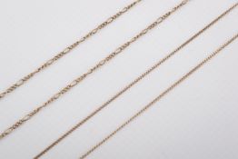 Two 9ct gold and yellow metal chains. One fully hallmarked, L50cm, 1.