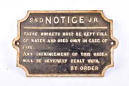 A railway cast metal sign 'S & D Notice J R'.