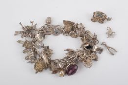 A silver charm bracelet.