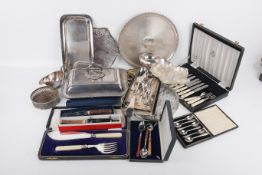 A quantity of silverplated table items.