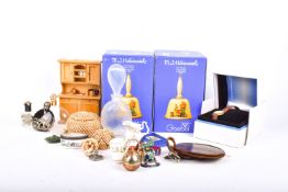 A group of assorted collectables. Including perfume bottles, doll's house furniture, etc.