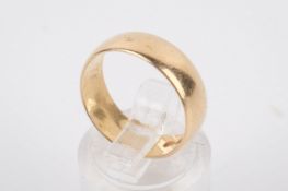 A 22ct gold wedding band. Width 6mm, hallmarked, size M1/2, weight 4.4g.