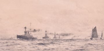 William Lionel Wyllie, etching, Atlantic Fleet Coming Into Portsmouth Harbour.