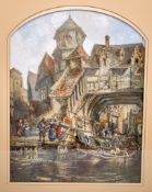 Henry Valter (British, 1854-1897) watercolour heightened with bodycolour, harbour scene. Signed 'H.