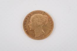A full sovereign 1863 shield back Queen Victoria. Weight 8g.