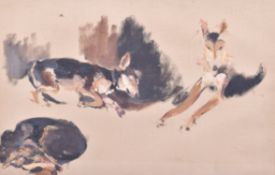 Picture, three studies of a dog, on board.